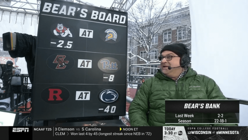 Chris Fallica Bear's Bank Week 14 2019 Picks On ESPN College Gameday 