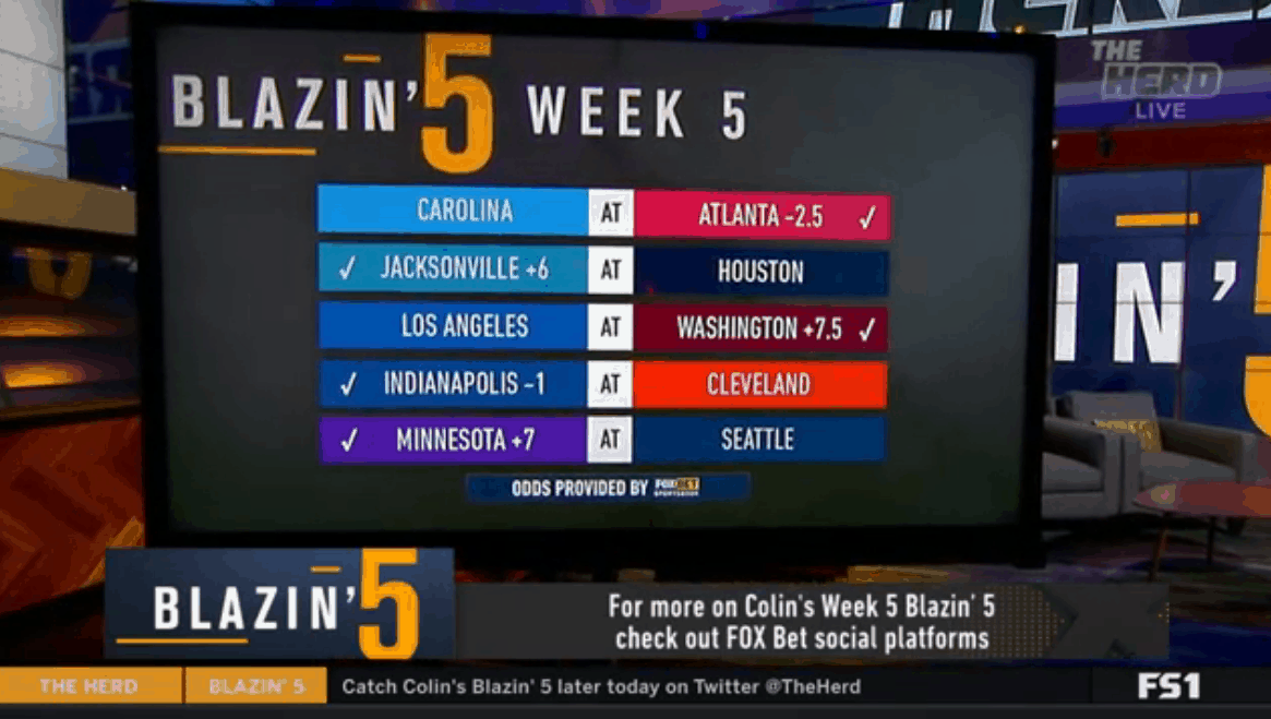 Colin Cowherd Blazing Five NFL 2020 Week 5 Picks On Fox Sports