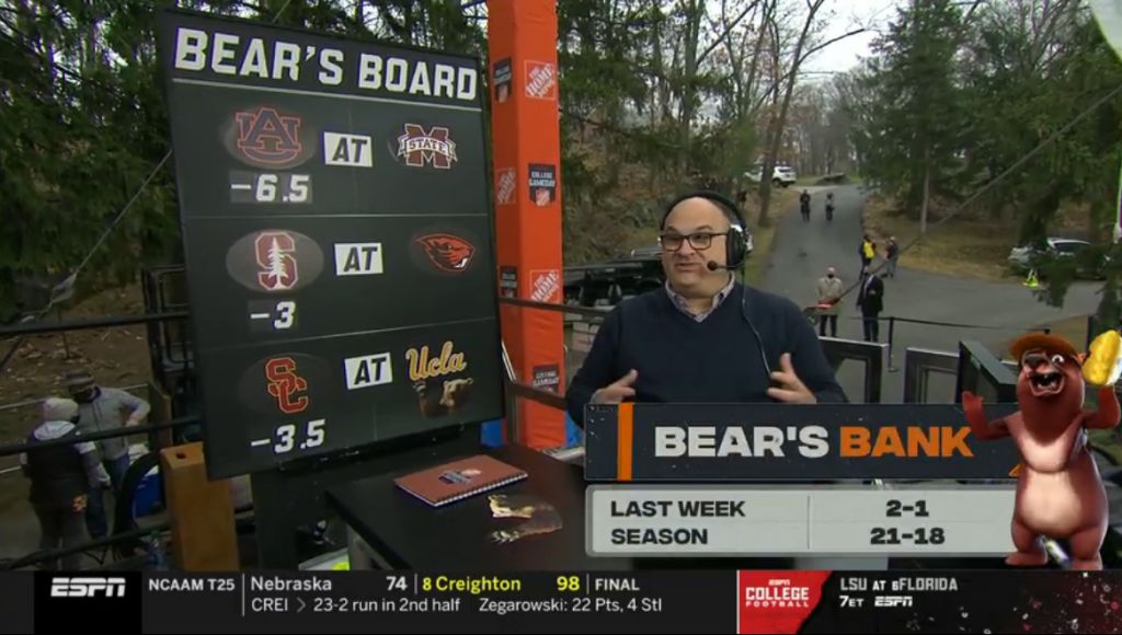 Chris Fallica Bear's Bank Week 7 2019 Picks On ESPN College Gameday  #SaturdaySelections - EvenYourOdds