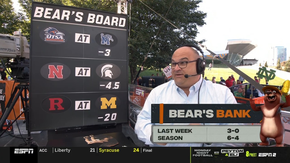 Bear's Bank Picks Chris Fallica Week 4 2021 College Football Picks on