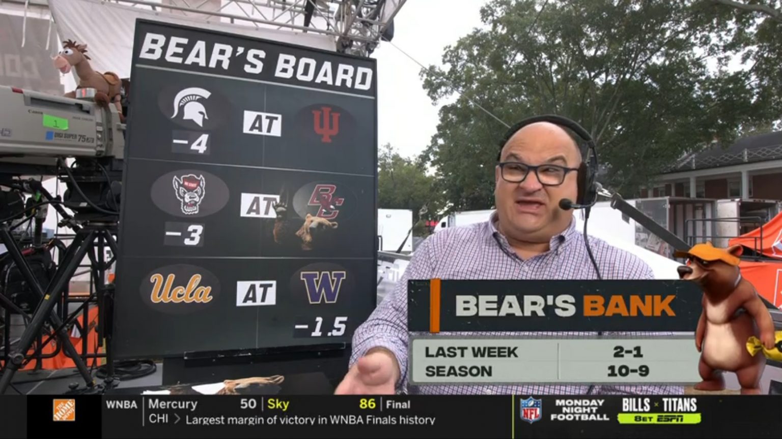 Bear's Bank Picks Chris Fallica Week 7 2021 College Football Picks on ESPN College Gameday