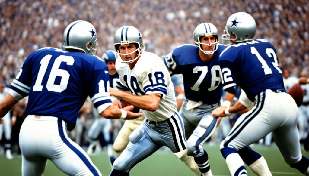 Fran Tarkenton and Roger Staubach, two of the pros in historical NFL matchups