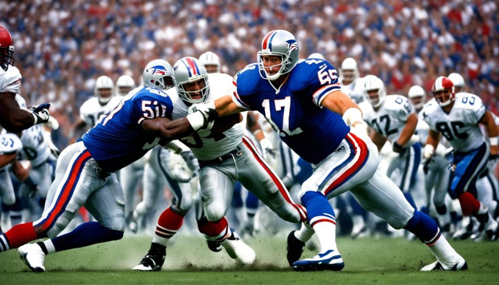 Howie Long and Bruce Smith in action