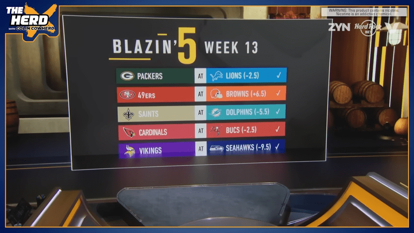 Colin Cowherd’s Blazin’ 5 Picks: NFL Week 13 in 2025